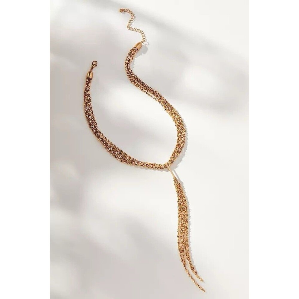 Anthropologie Gold Slinky Tassel Necklace